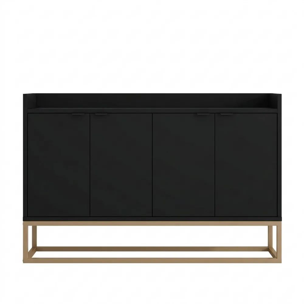 Moderner Stauraum-Schrank mit 4 Türen, grifflos, Schwarz, 120x30x80 cm für Wohnzimmer und Küche