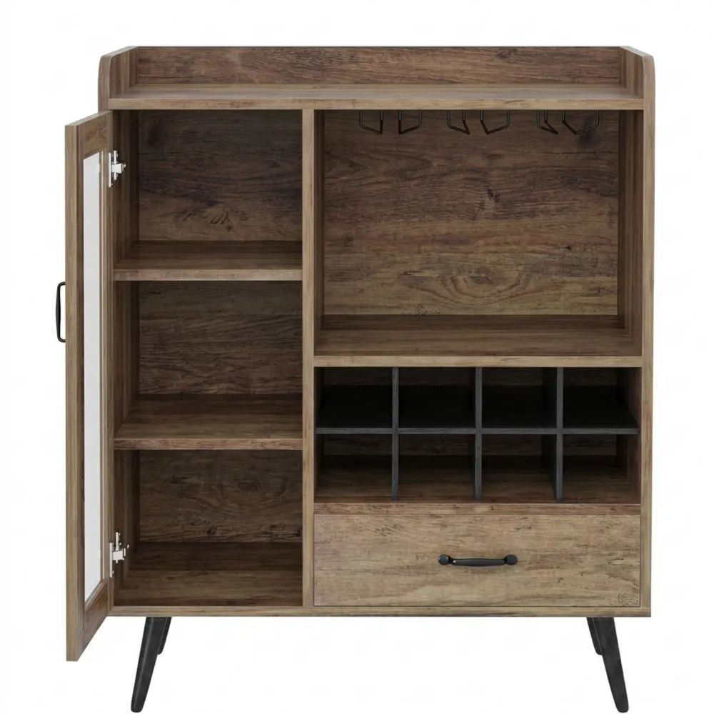 Rustikaler Weinschrank mit Glasablagen und Schublade