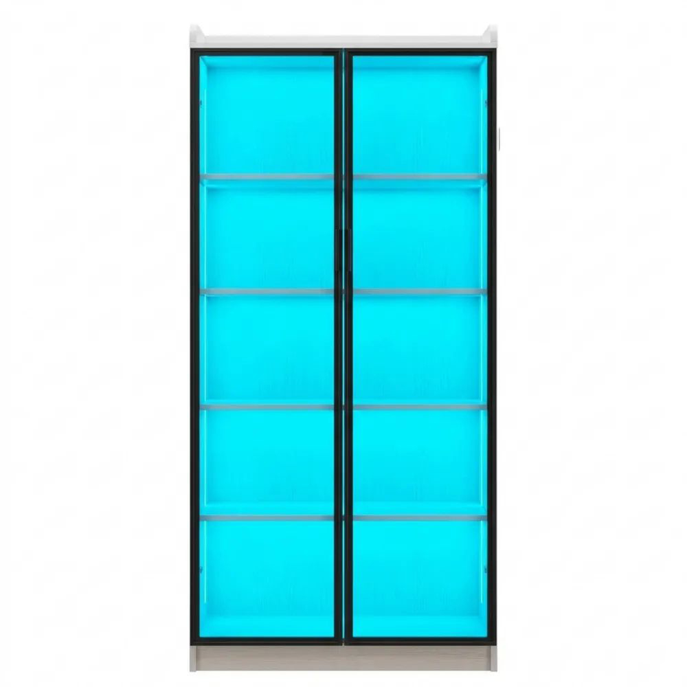 Moderner weißer Vitrinenschrank mit dimmbarer RGB-Beleuchtung