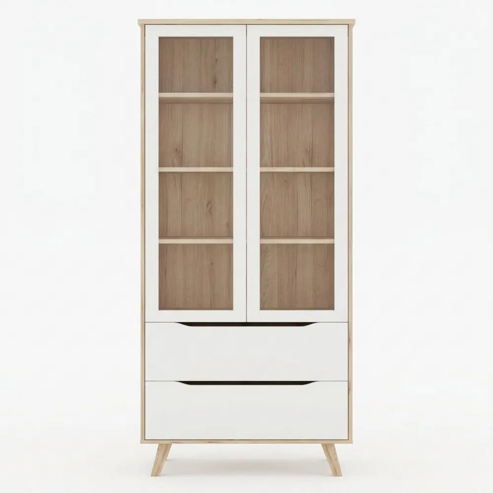 Vitrine mit Glastüren und Schubladen in Eiche Dekor