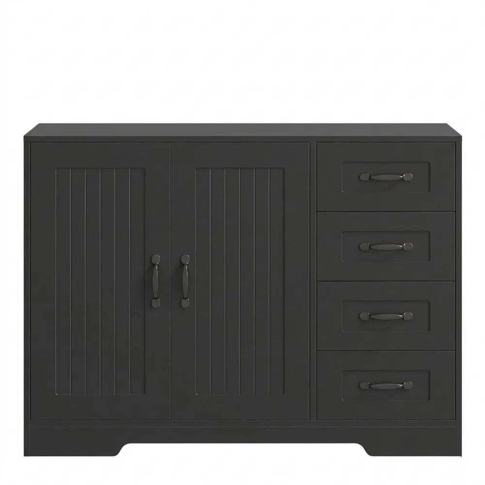 Moderner Aufbewahrungsschrank mit Schubladen und Türen, verstellbare Einlegeböden, 105x40x76 cm, Schwarz