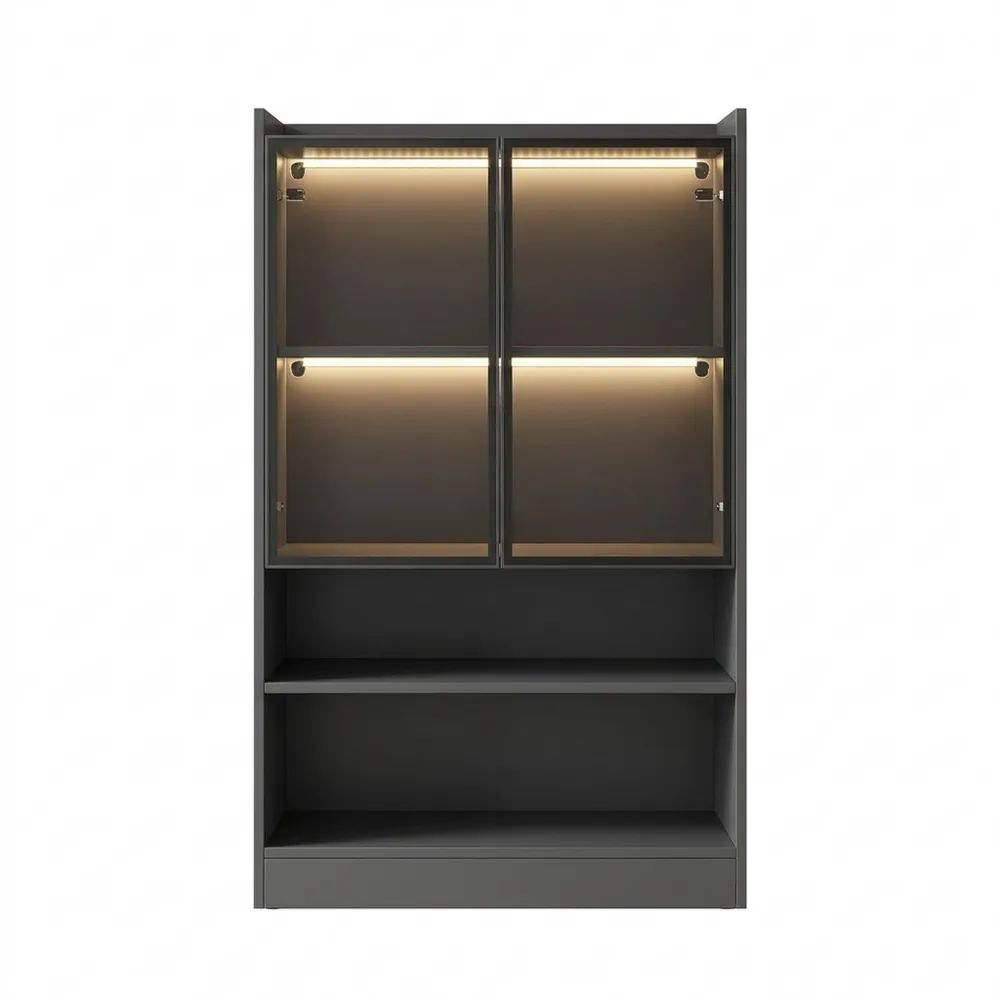 Stilvoller Matt-Schwarz Vitrinenschrank mit Beleuchtung und Glastüren
