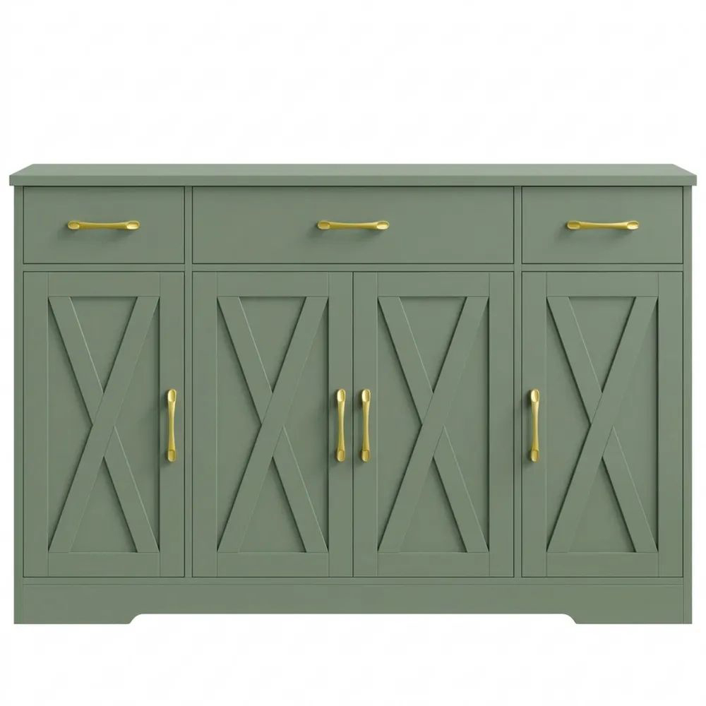 Sideboard mit Verstellbaren Regalen und Schubladen, Grüner Küchenschrank für Wohnzimmer