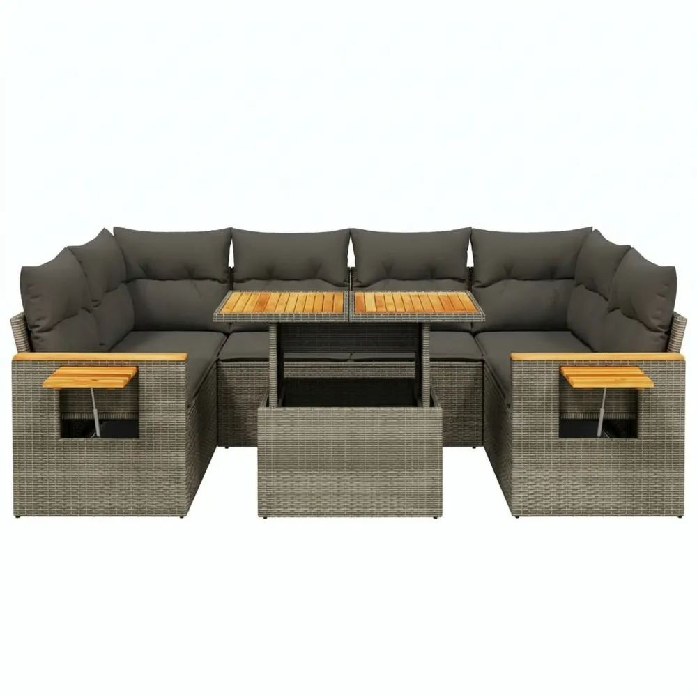 5-teilige Gartensofagarnitur mit Kissen aus grauem Poly-Rattan