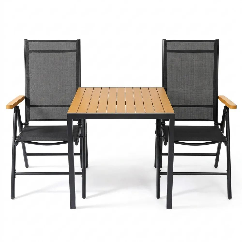 3-teiliges Gartenmöbel-Set aus Aluminium, klappbar und wetterfest