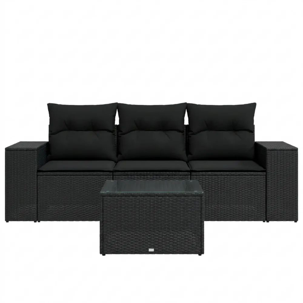Wetterfestes Gartenmöbel-Set aus Polyrattan für Balkon und Terrasse, 5-teilig mit Kissen, Schwarz