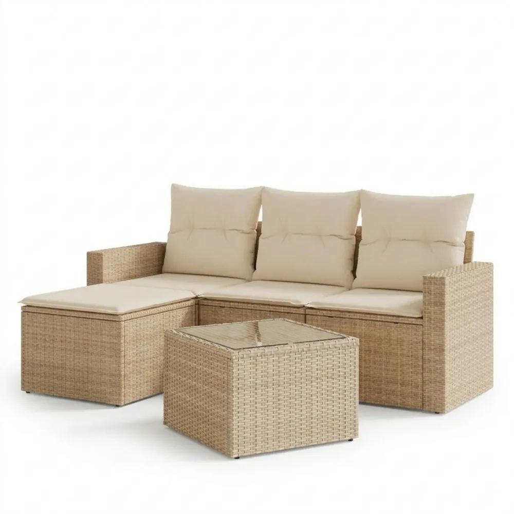 Rattan Gartenmöbel Set mit Stauraum für Balkon und Terrasse