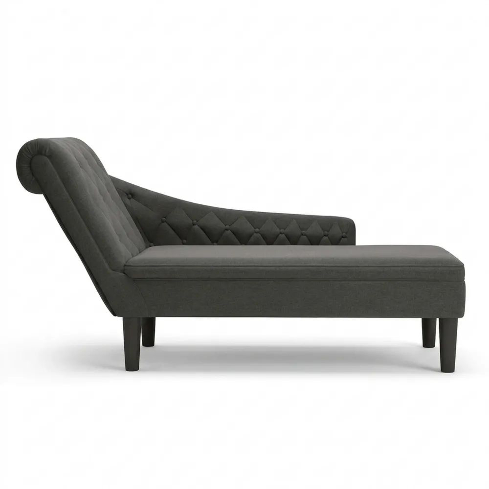 Schwarze Chaiselongue mit rechter Armlehne und Kissen, Stoff, bequemes Design