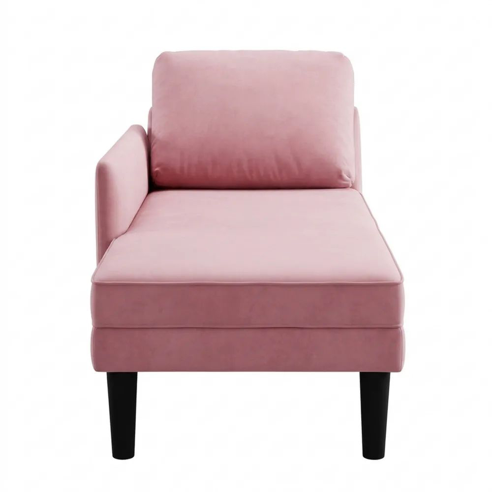 Elegante Chaiselongue mit Kissen und rechter Armlehne in Rosa Samt