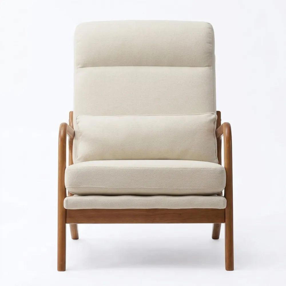 Polstersessel mit Massivholzrahmen, Loungesessel für Wohn- und Schlafzimmer, Relax- und Lesesessel, cremeweiß