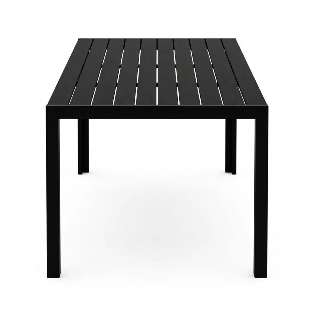 Schwarzer Gartentisch aus Aluminium und Polyholz, 190 x 84,5 x 72 cm