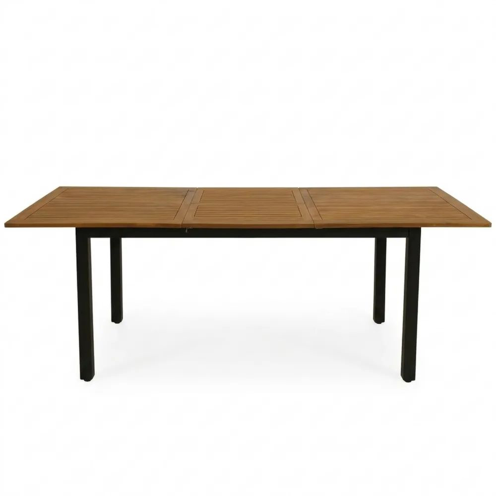 Ausziehbarer Gartentisch mit Aluminium und Akazienholz, 180/240x100cm, wetterfest