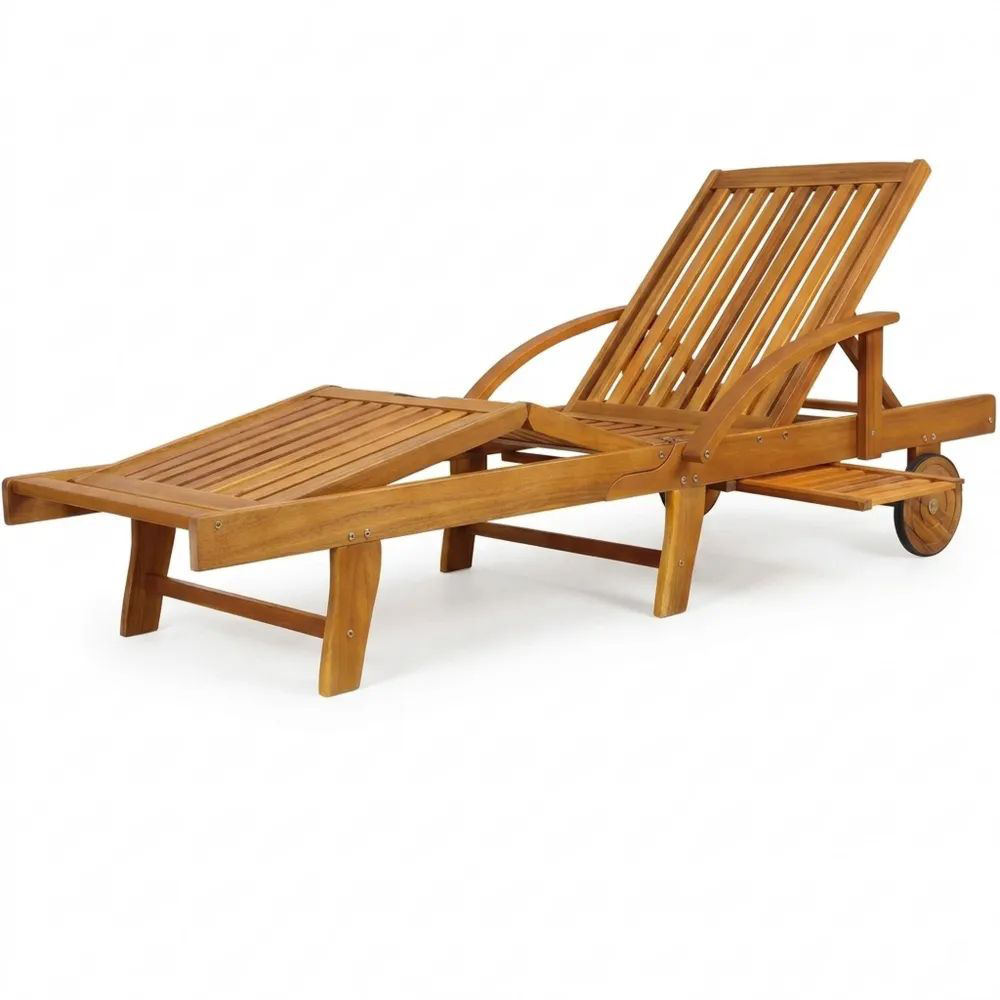 Faltbare wetterfeste Gartenliege mit Rädern und Ablagetisch