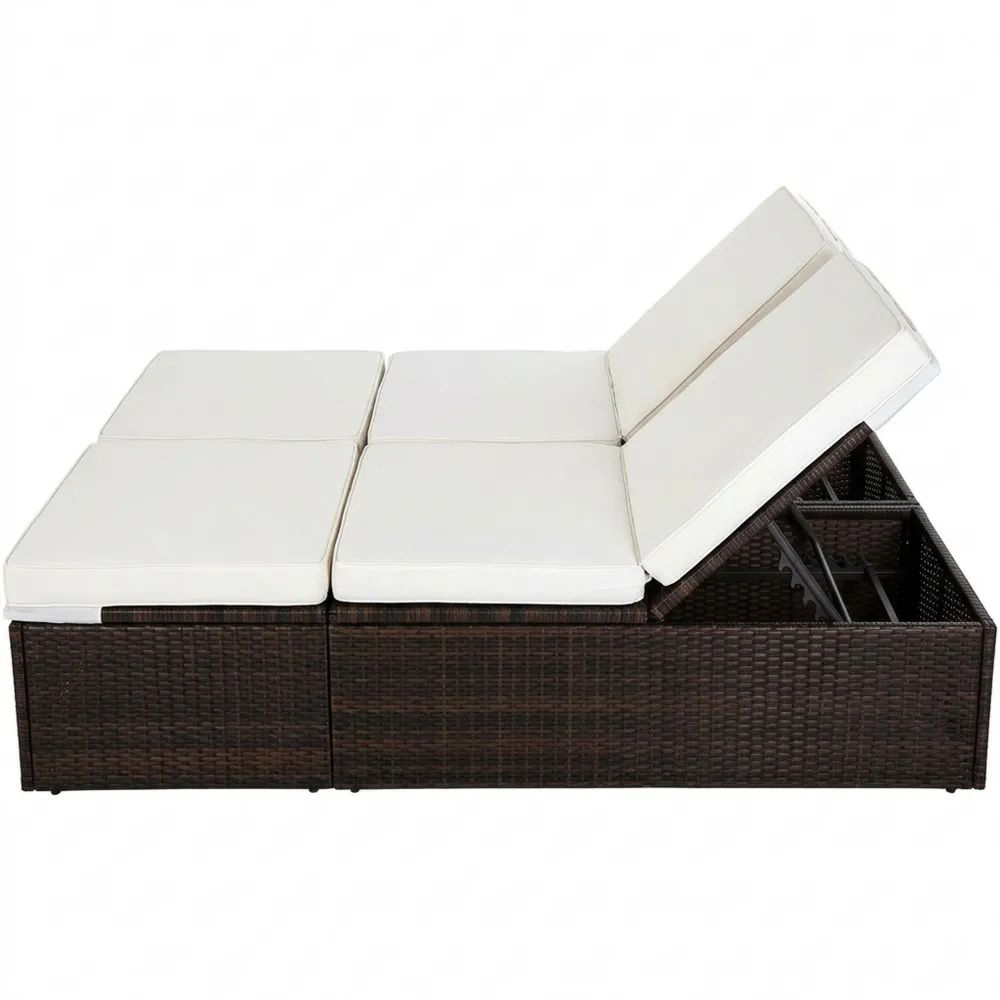 Wetterfeste Doppelliege mit Klapptisch und Verstellfunktion, 400kg Traglast