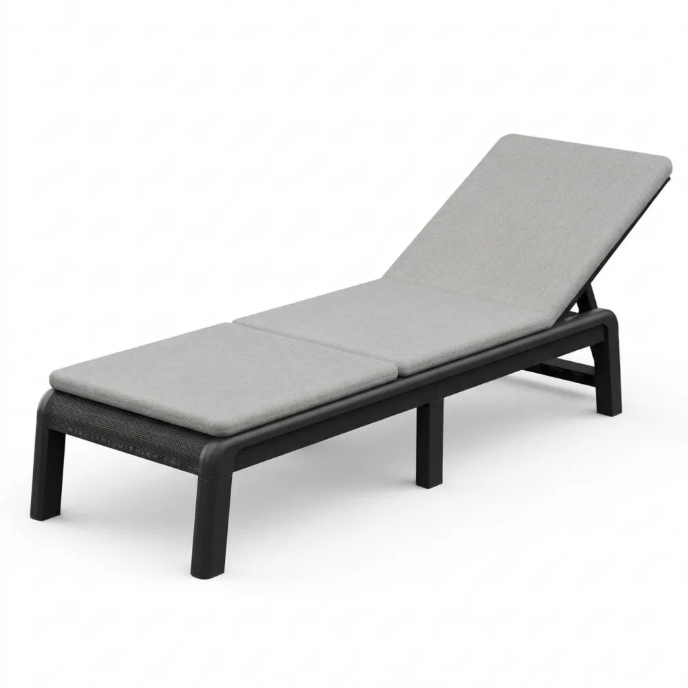 Gartenliege mit Verstellbarer Rückenlehne und Bequemer Auflage, Klappbar, Grau, Wetterfest