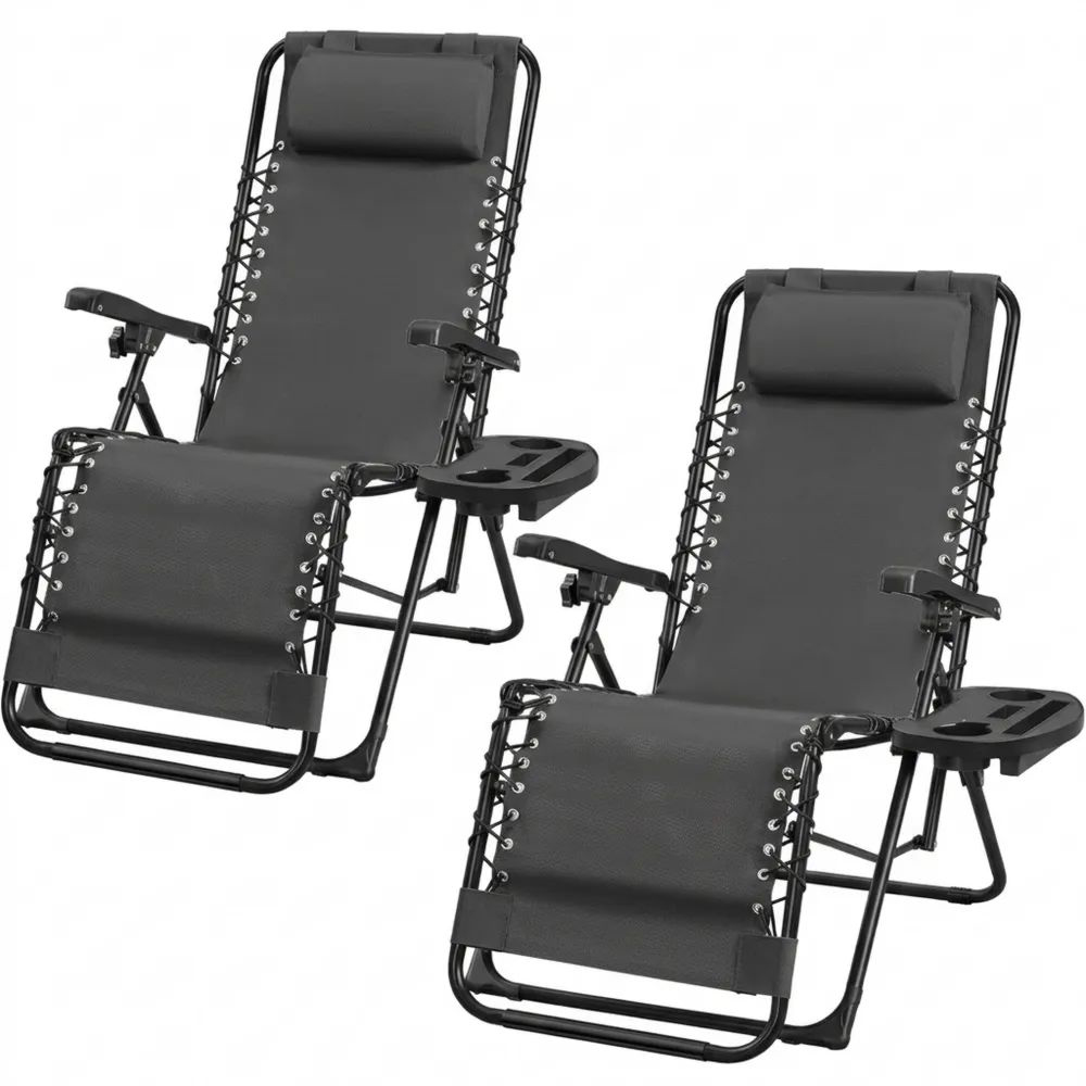 Klappbare Relaxliege mit Kopfkissen und Becherhalter für Draußen