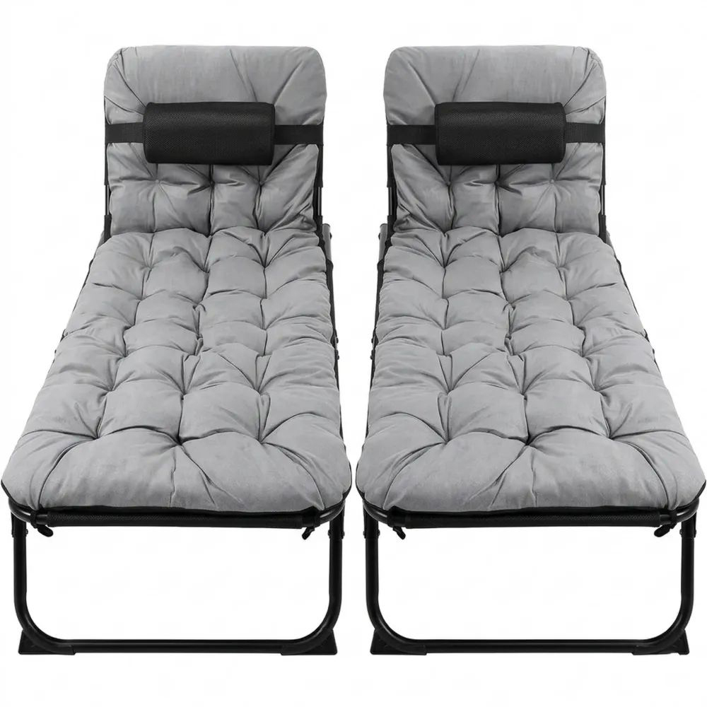 Große Klappbare Sonnenliege mit Wasserdichter Auflage, Verstellbare Gartenliege mit Kopfstütze und Taschen, Breites Liegebett für Balkon und Camping