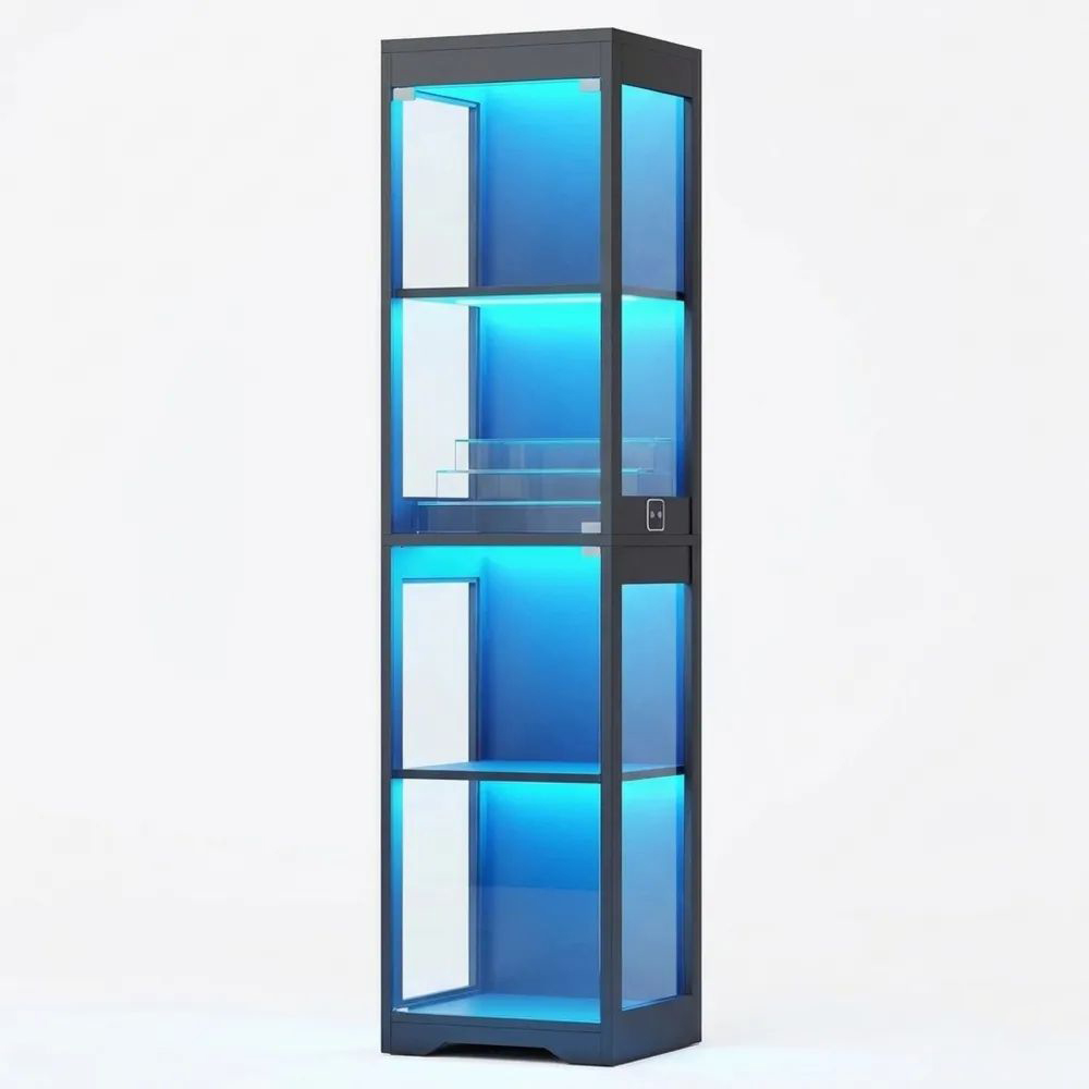 Glasvitrine mit LED-Beleuchtung und Sensortüren, ideal für Wohnzimmer und Büro, Schwarz