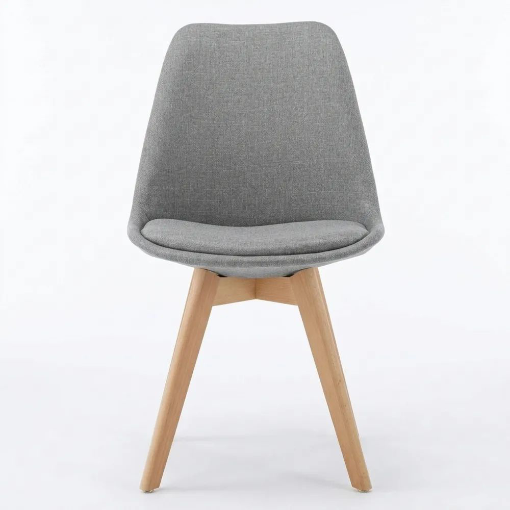 Gepolsterte Esszimmerstühle mit Holzbeinen, 4er-Set, Grau