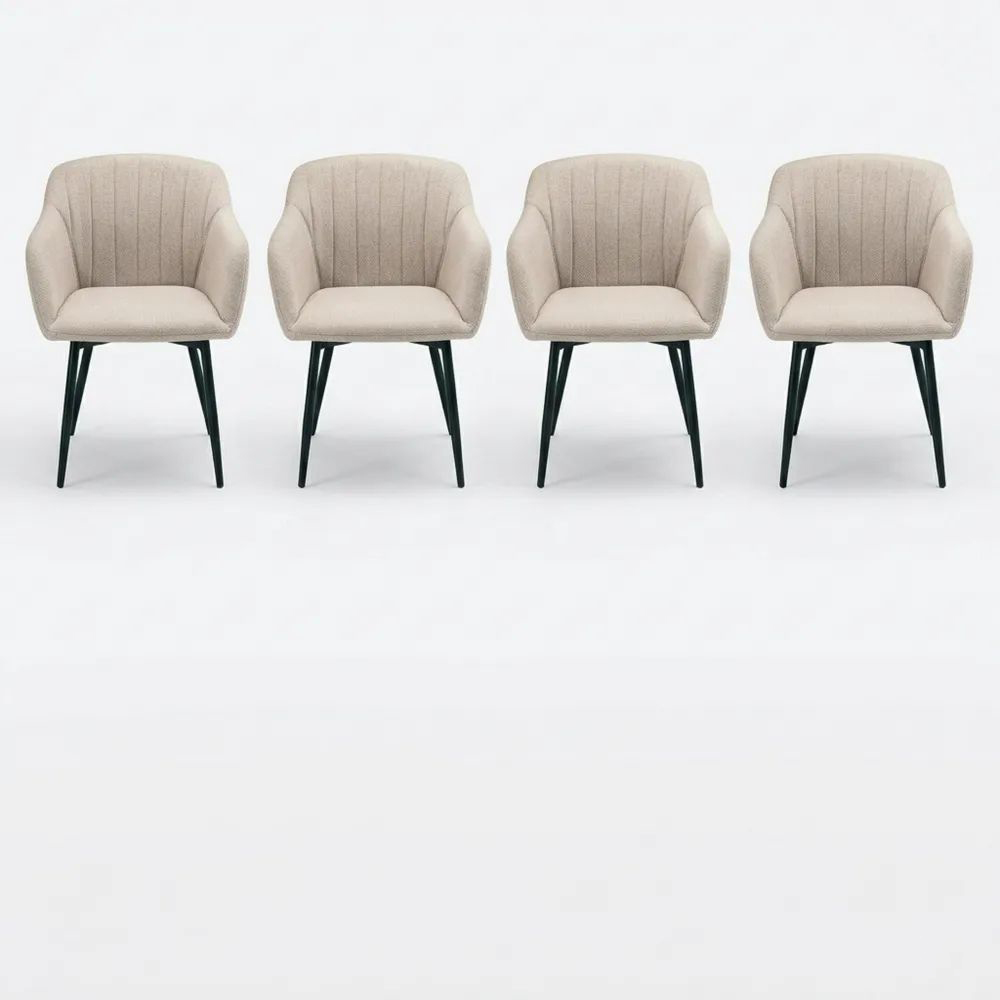 Esszimmerstühle Set, Beige mit Armlehnen, Leinenpolster, Metallbasis