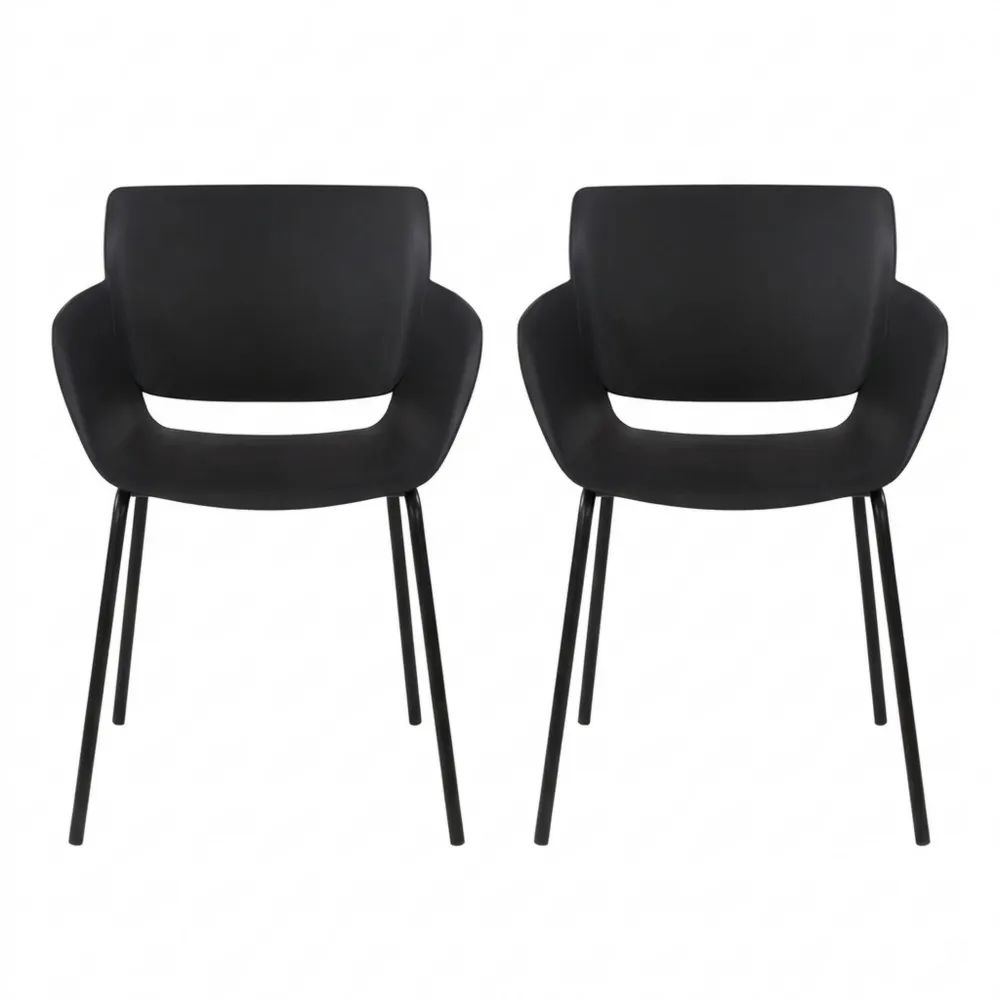 Wetterfester Gartenstuhl aus Metall für den Außenbereich, 2er Set, Schwarz