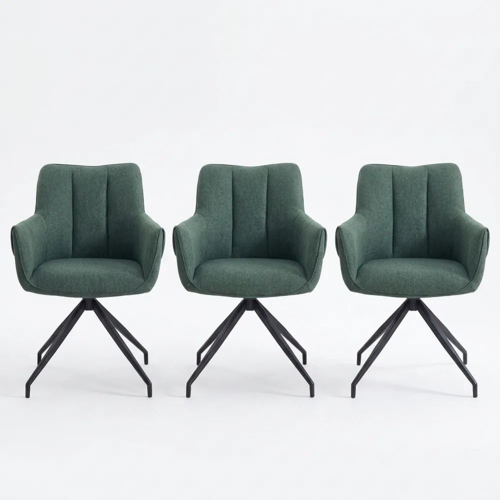 Esszimmerstühle 2er Set, 360° Drehbar mit Armlehne, Leinpolsterung, Grün