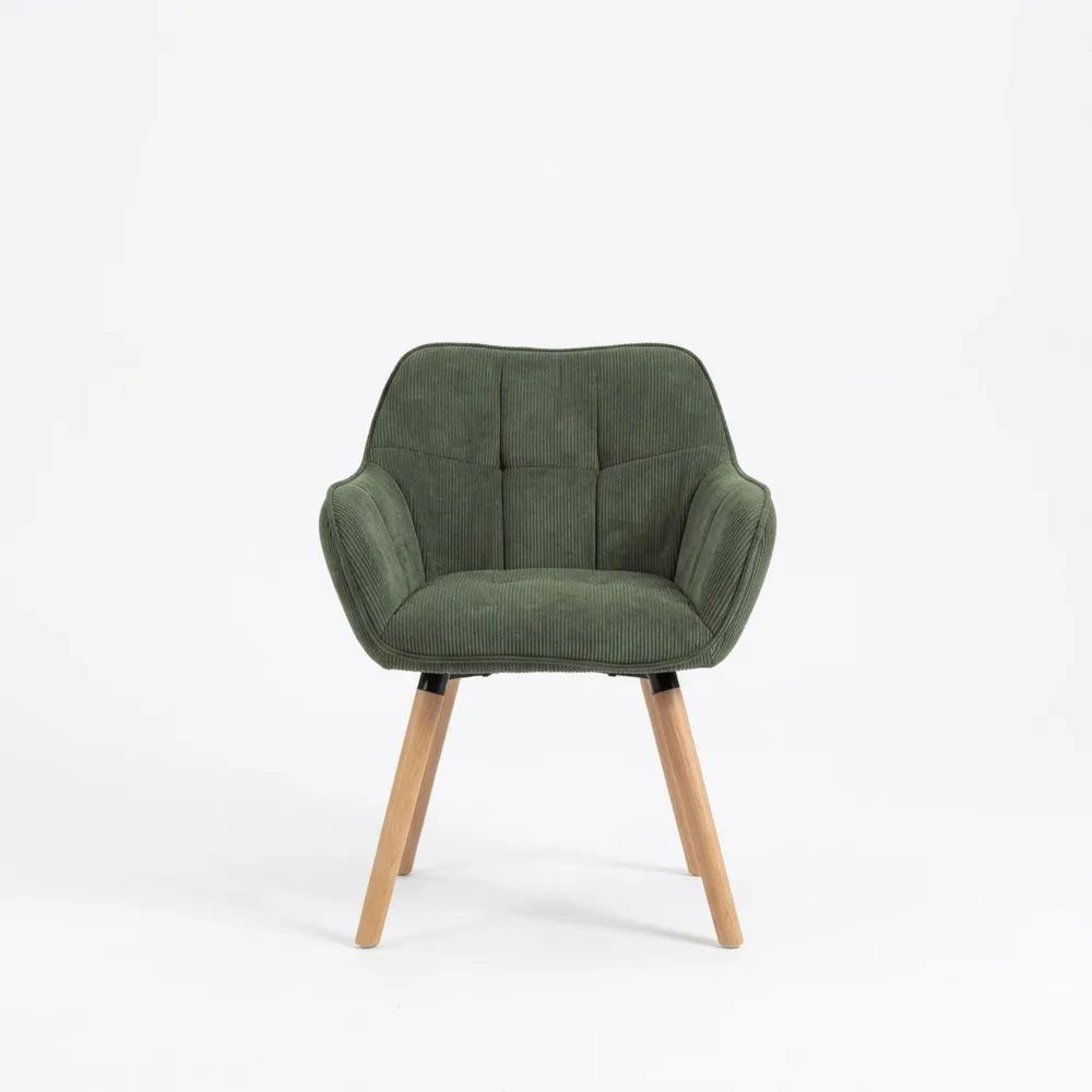 Gepolsterter Esszimmerstuhl mit Lehne und Holzgestell, belastbar bis 150 kg, in Grün