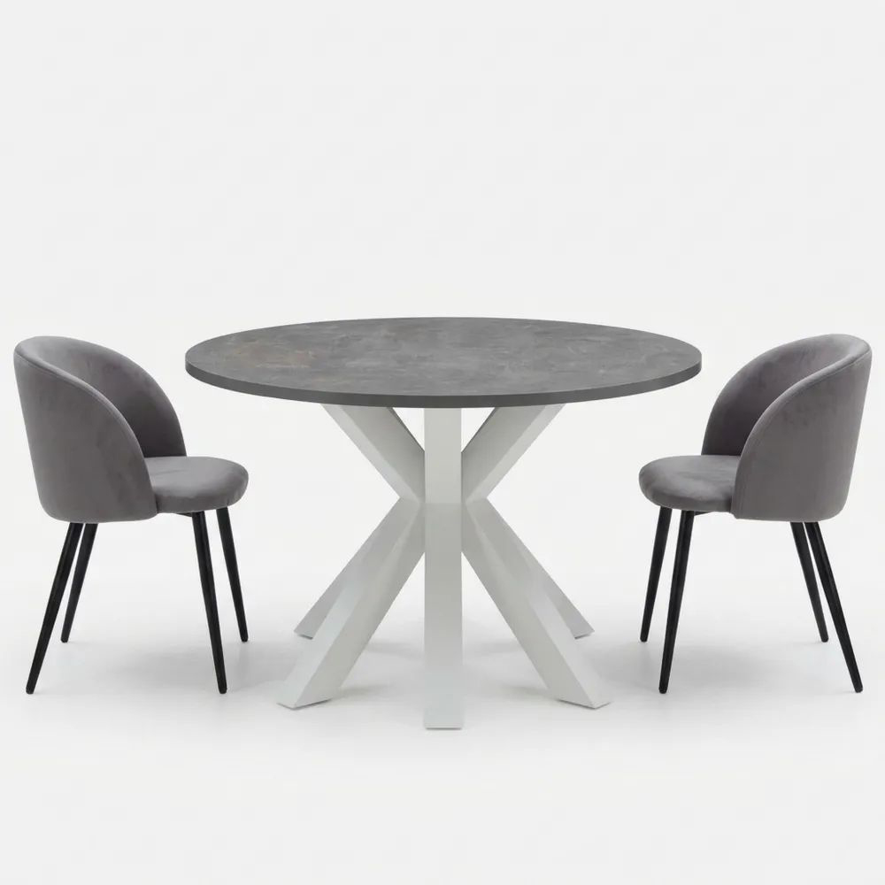 Runder Esstisch in Weiß mit Keramikoberfläche, 110 x 78 cm, ausziehbar