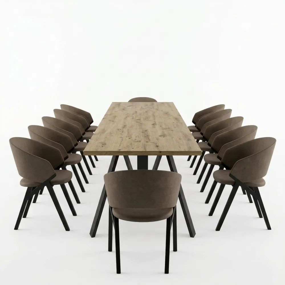 Großer erweiterbarer Esstisch für bis zu 12 Personen, mattes Design in Eichenholzoptik