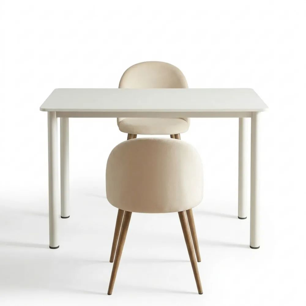 Rechteckiger Esstisch für 4 Personen 120x60 cm mit Stahlbeinen in Weiß