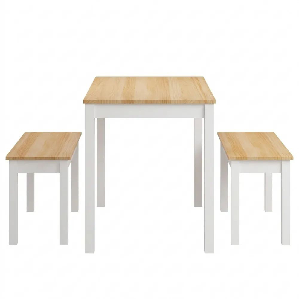 Kompaktes Esszimmer-Set aus Kiefernholz mit Tisch und Bänken