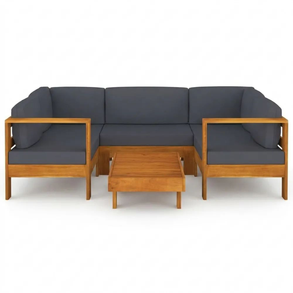 Gartenmöbel-Set 5-teilig mit Auflagen in Dunkelgrau