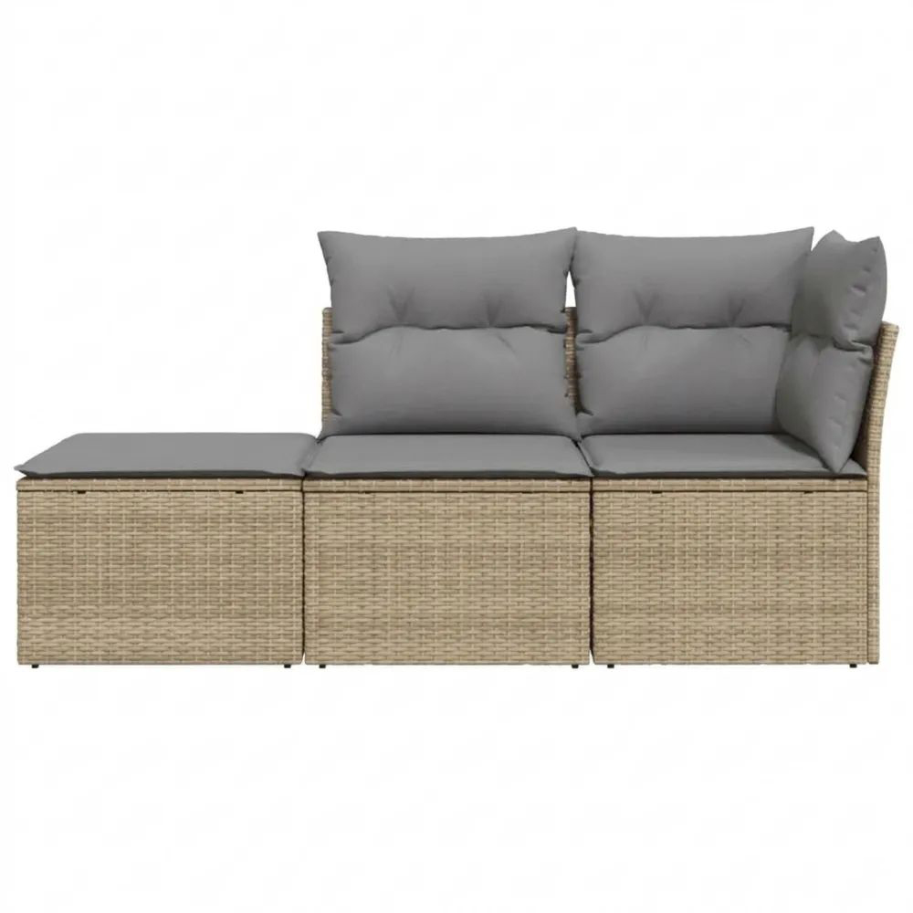 3-teilige Gartensofa-Sitzgruppe mit Kissen, modulares Lounge-Set für Terrasse aus Polyrattan, Beige