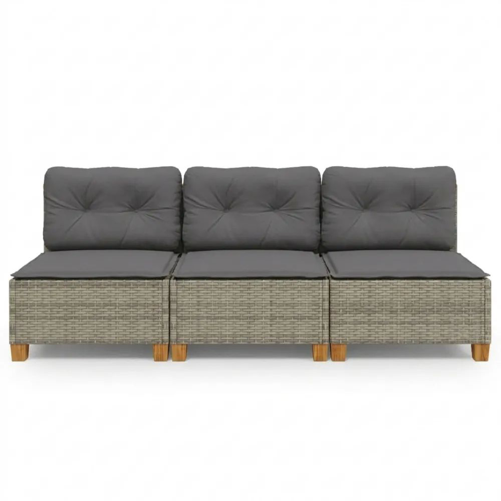 3-Sitzer Rattan Lounge Sofa für Balkon und Garten in Grau