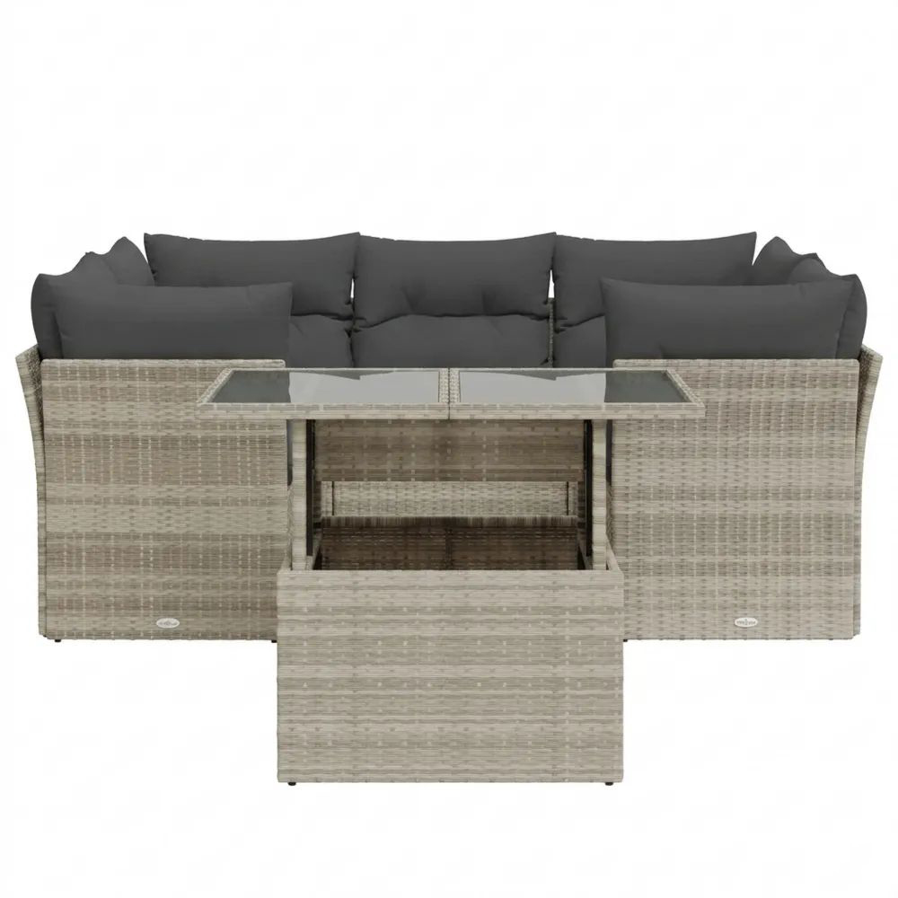 Garten-Lounge-Set mit Kissen, Hellgrau Poly Rattan