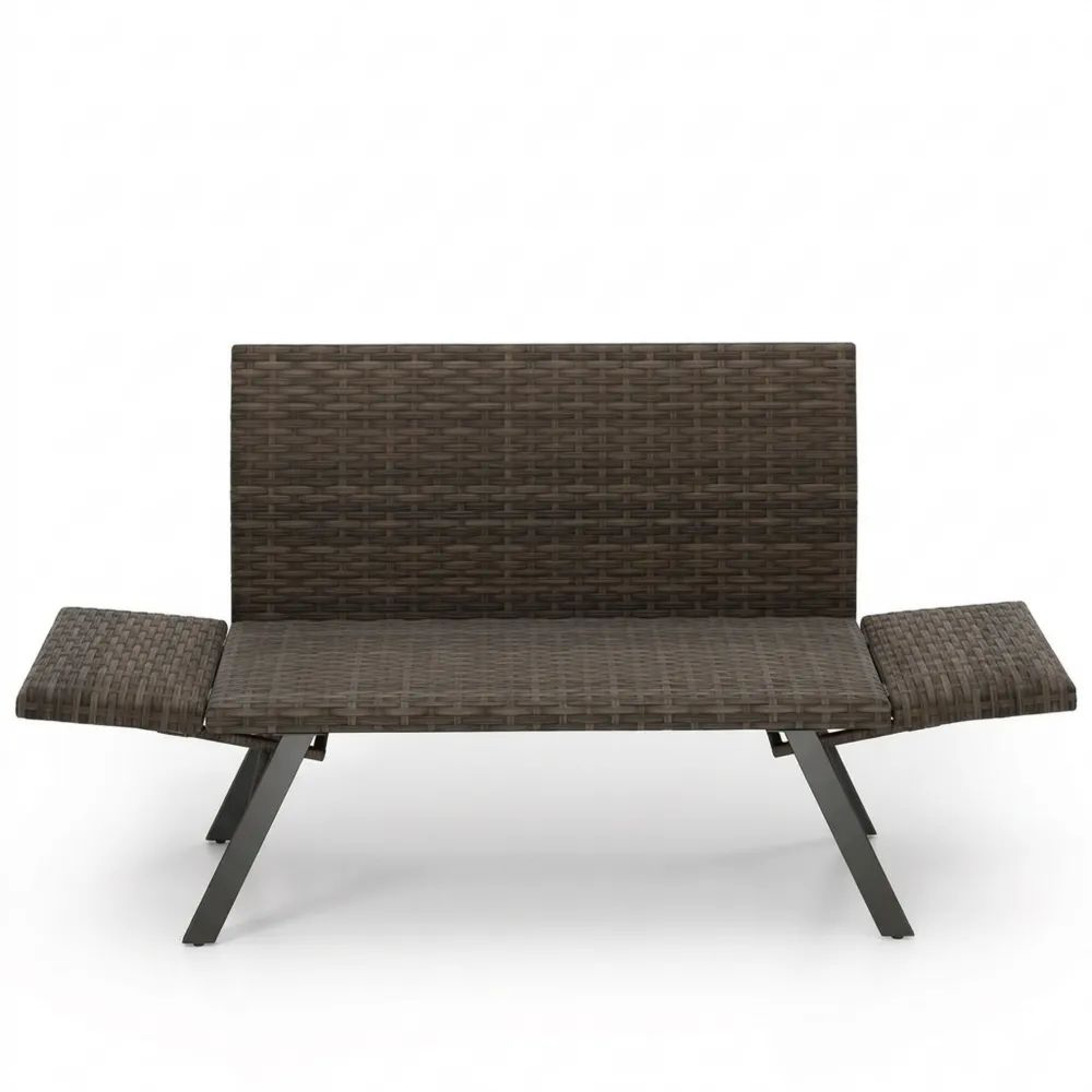 Gartenbank aus Polyrattan mit verstellbarer Liegefunktion und Armlehnen