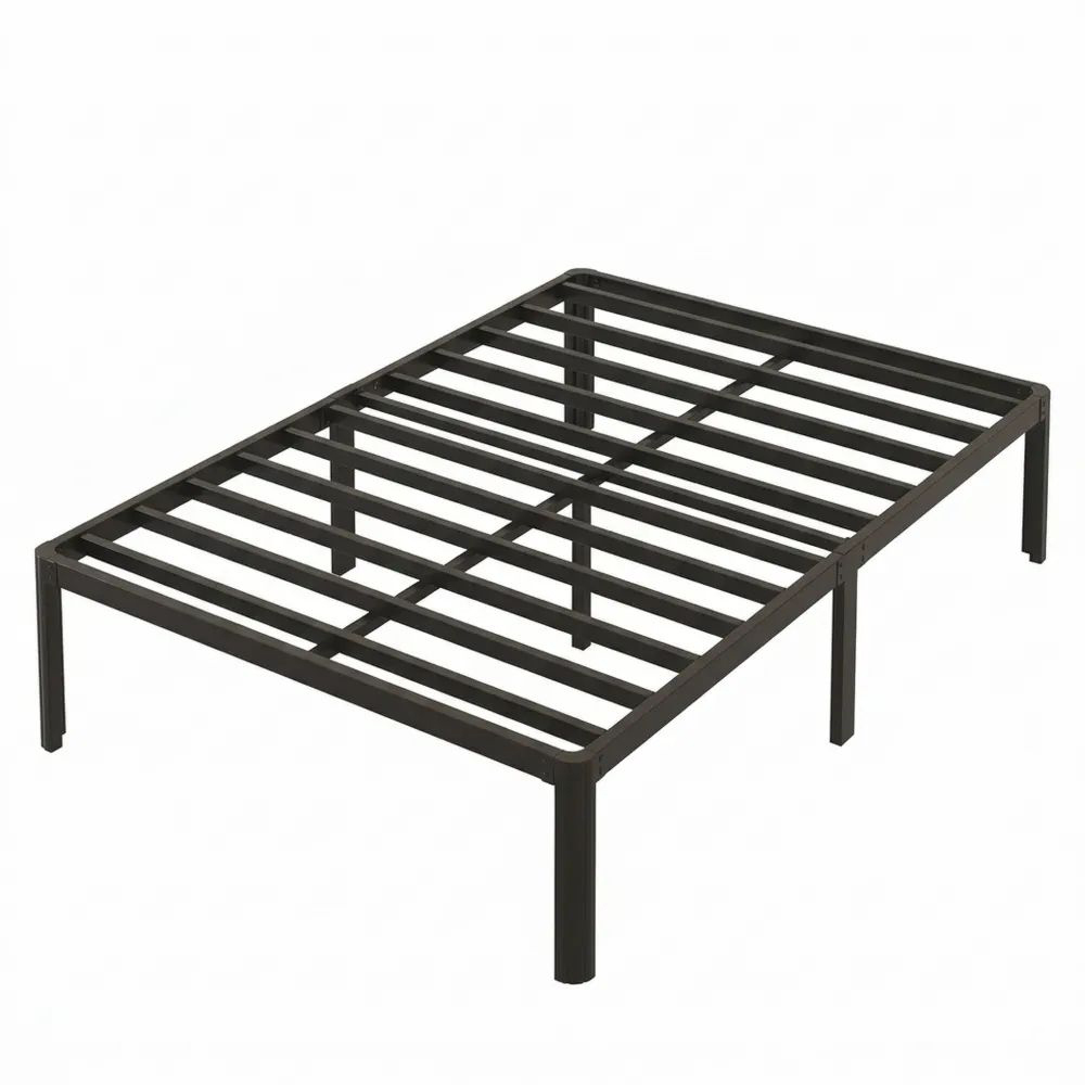 Einzelbett aus Metall 90x200 cm mit Lattenrost, Höhe 46 cm, Schwarz