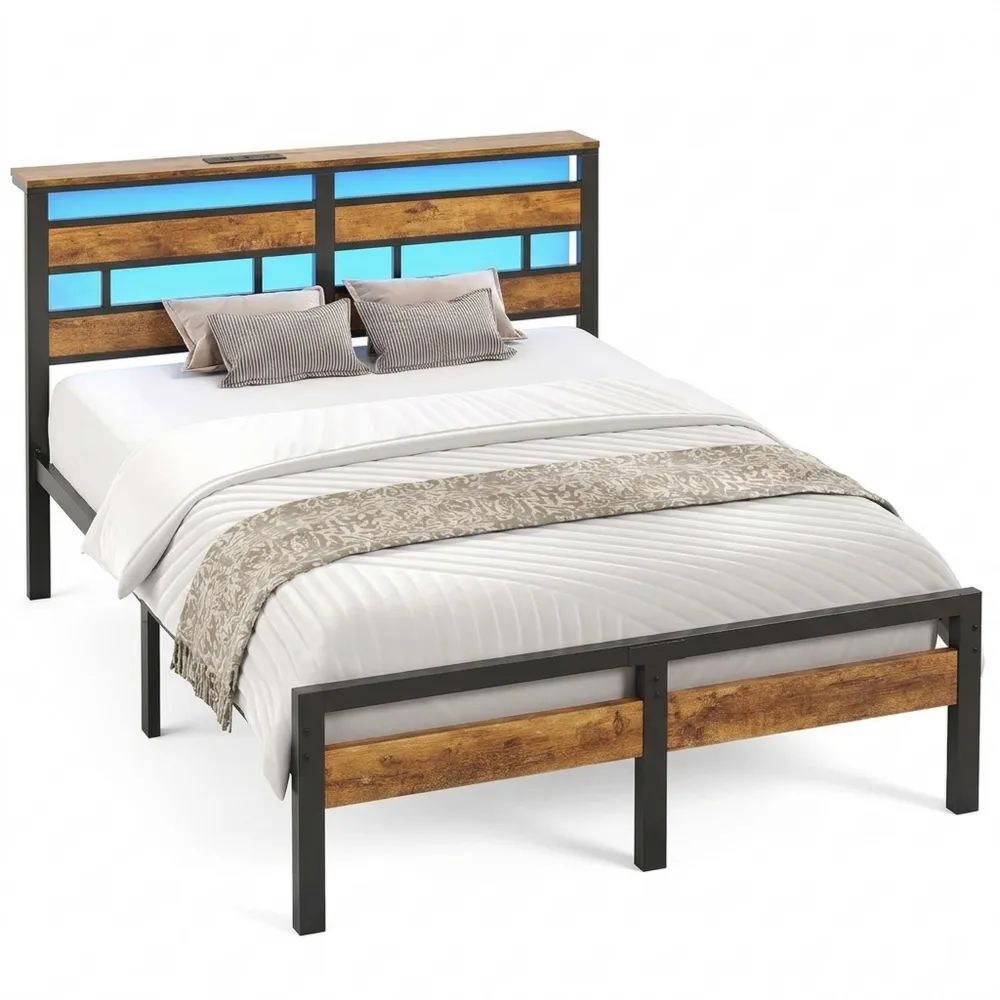 Metallbett 140x200 mit LED-Beleuchtung und Ladestation