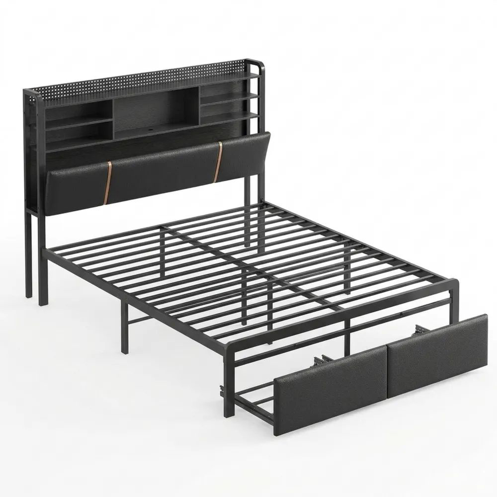 Polsterbett 140x200 cm mit LED und Stauraum