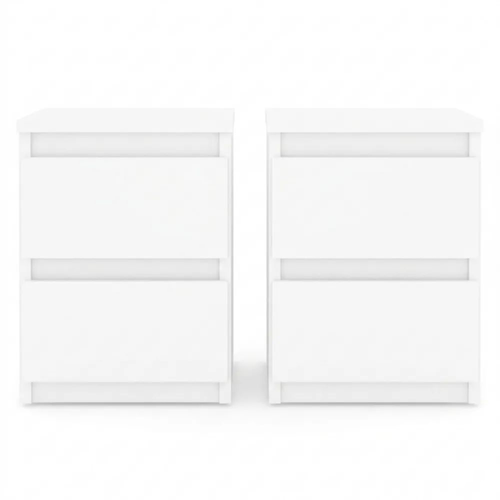 Moderner Nachttisch mit Schubladen für Schlafzimmer, Weiß Matt