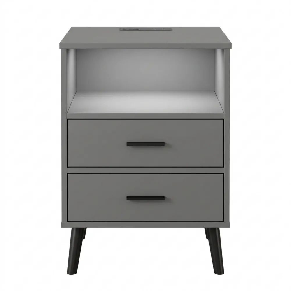 Moderner Nachttisch mit Versteck und Ladefunktion, kabelloses Laden, 3 Lichtfarben