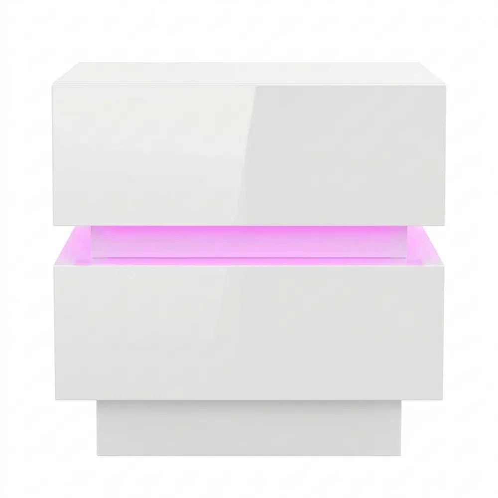 Nachttisch mit LED und USB-Ladefunktion, 2 Schubladen, Weiß