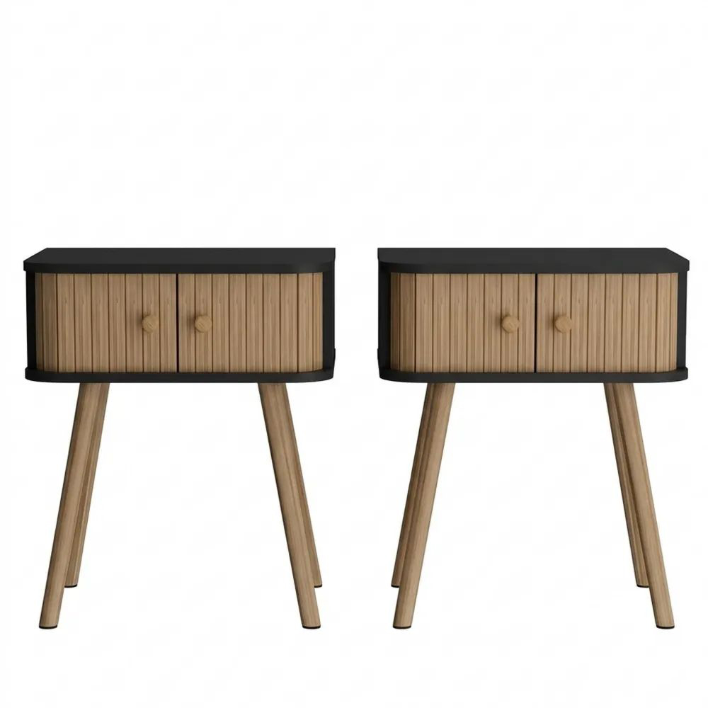 Eleganter Nachttisch im Set mit Bambus und Anthrazit