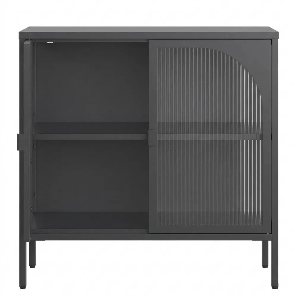 Moderner Schrank mit Glastüren und verstellbarem Regal, vielseitig für Küche und Wohnzimmer