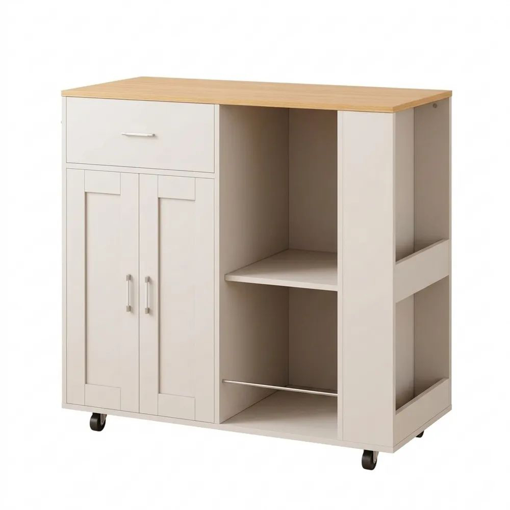 Mobiler Küchenschrank mit Rollen und Schubladen, Mehrzweckinsel für Küche und Wohnzimmer, Weiß