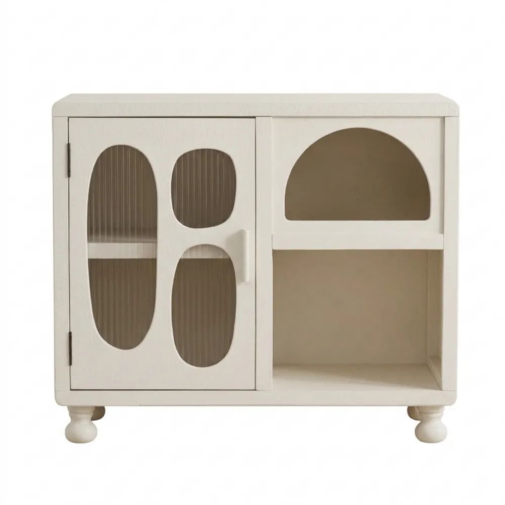 Holz Aufbewahrungsschrank mit Glastüren, Weiß, 80x34,5x67,5 cm