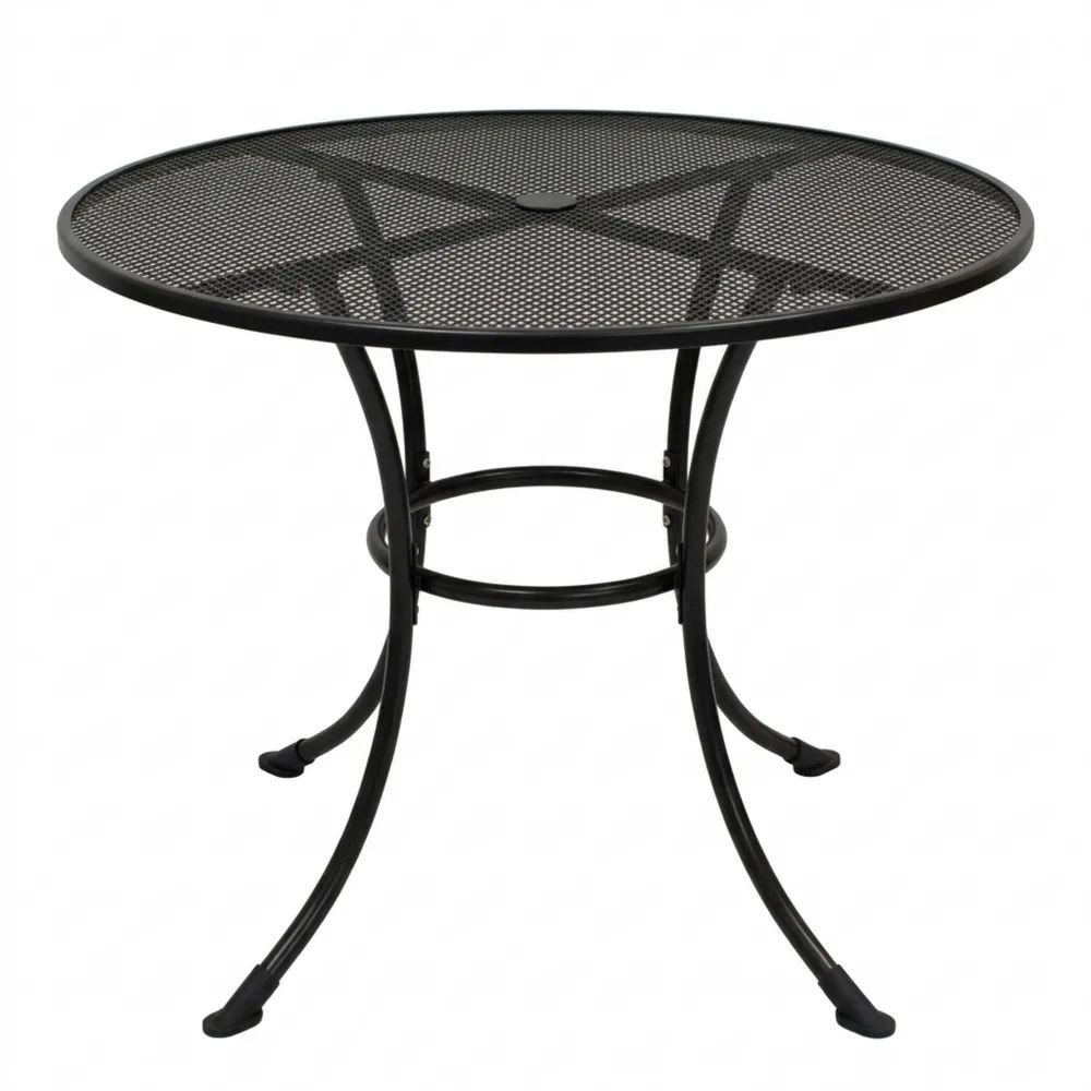 Runder Gartentisch aus Stahl und Streckmetall, eisengrau, wetterfest