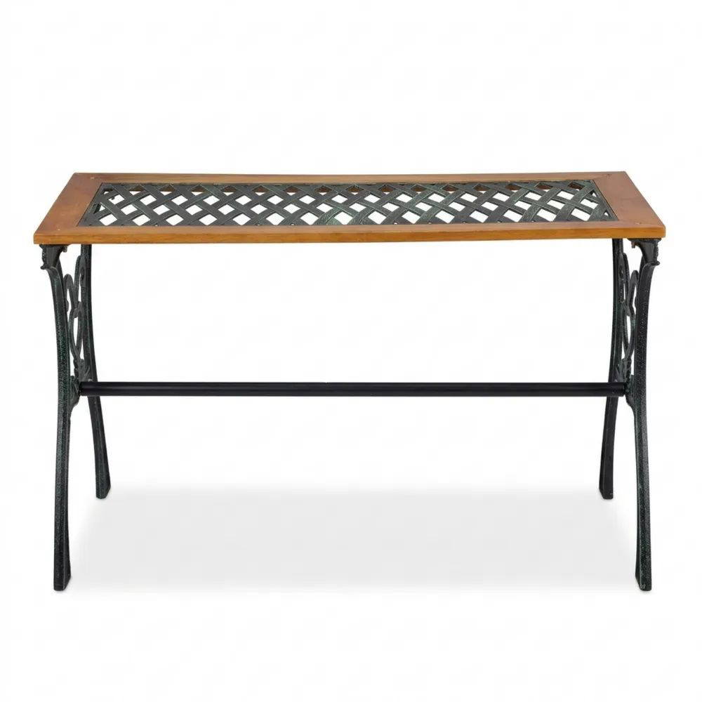 Rechteckiger Gartentisch im Vintage-Design aus Holz und Gusseisen, für Balkon