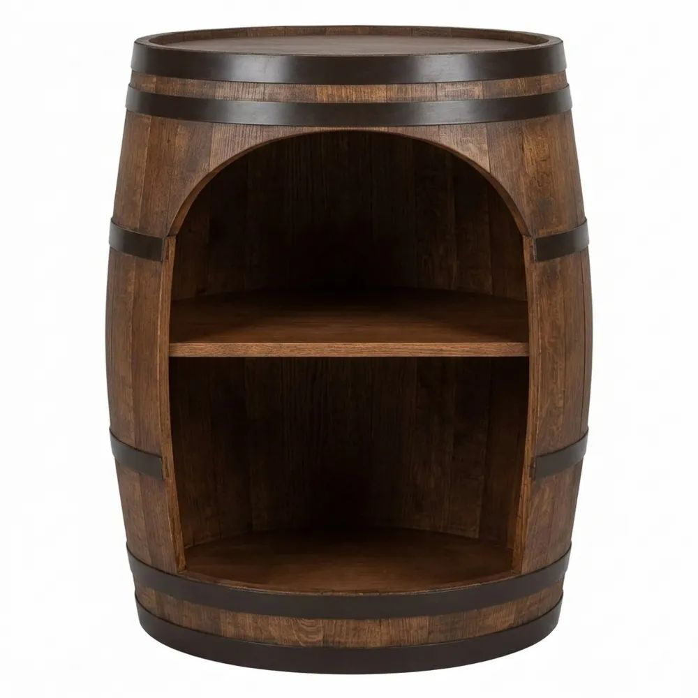 Rustikales Holzfass Weinständer mit LED-Beleuchtung und Weinhalter