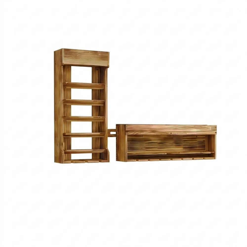 Rustikales Wandregal für Weinflaschen und Gläser, ideal für Küche und Hausbar